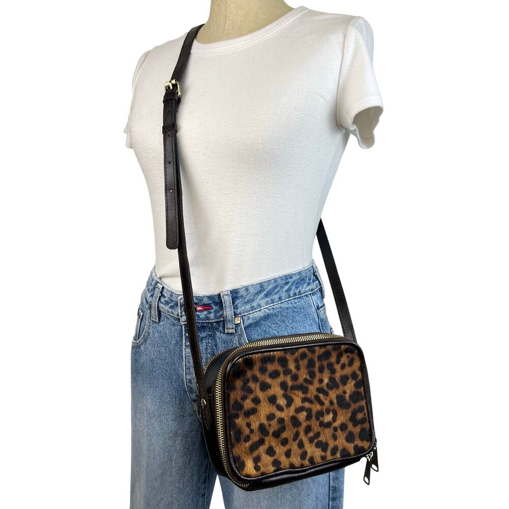 Patricia Nash Leopard Print Crossbody Bag with Dark Brown Strap
